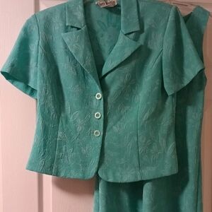 Vtg Sheri Martin Teal Dress & Jacket Ensemble